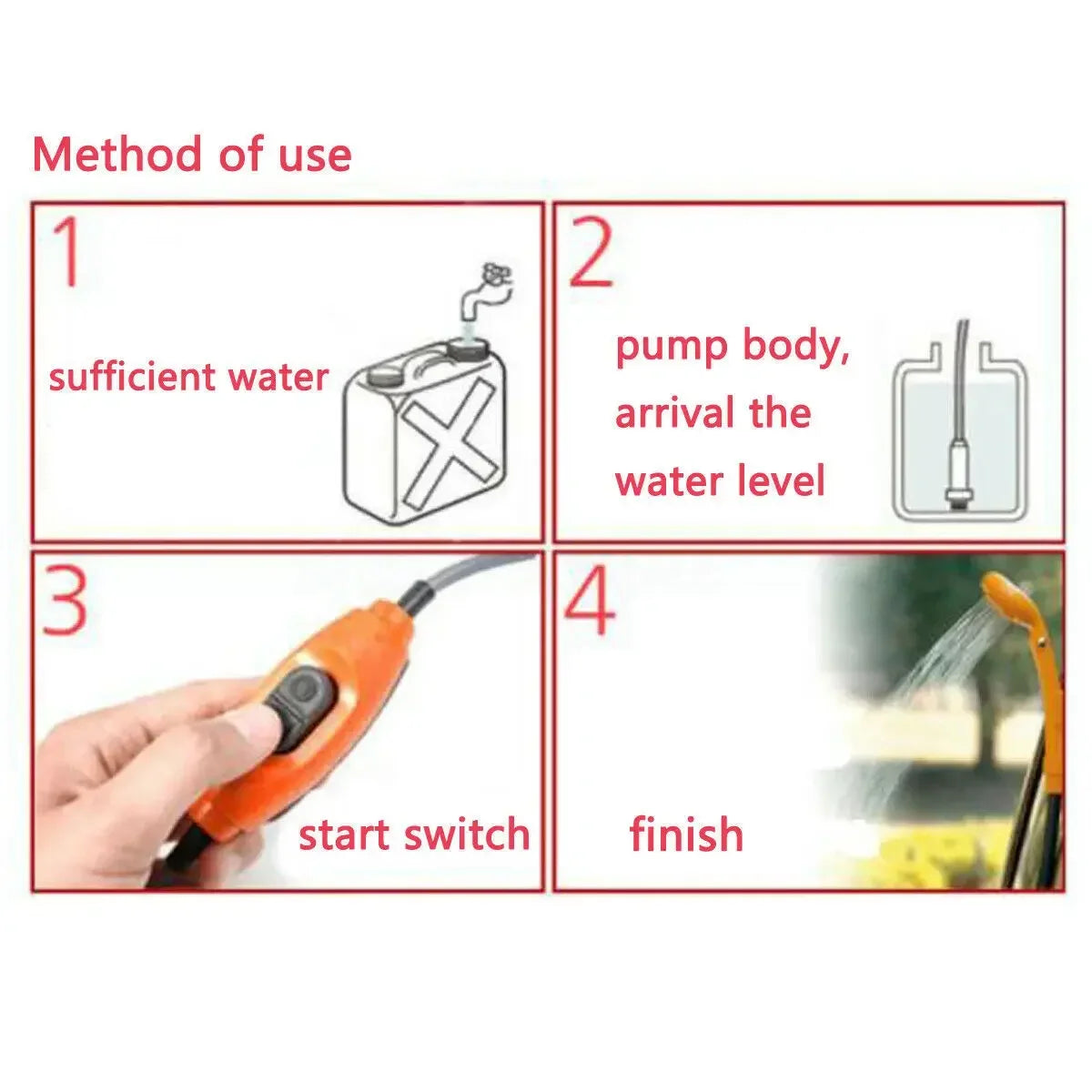 12V Portable Car Shower Outdoor Camping Travel Shower Cleaning Tool Car Washer Car Washing with Cigarette Lighter