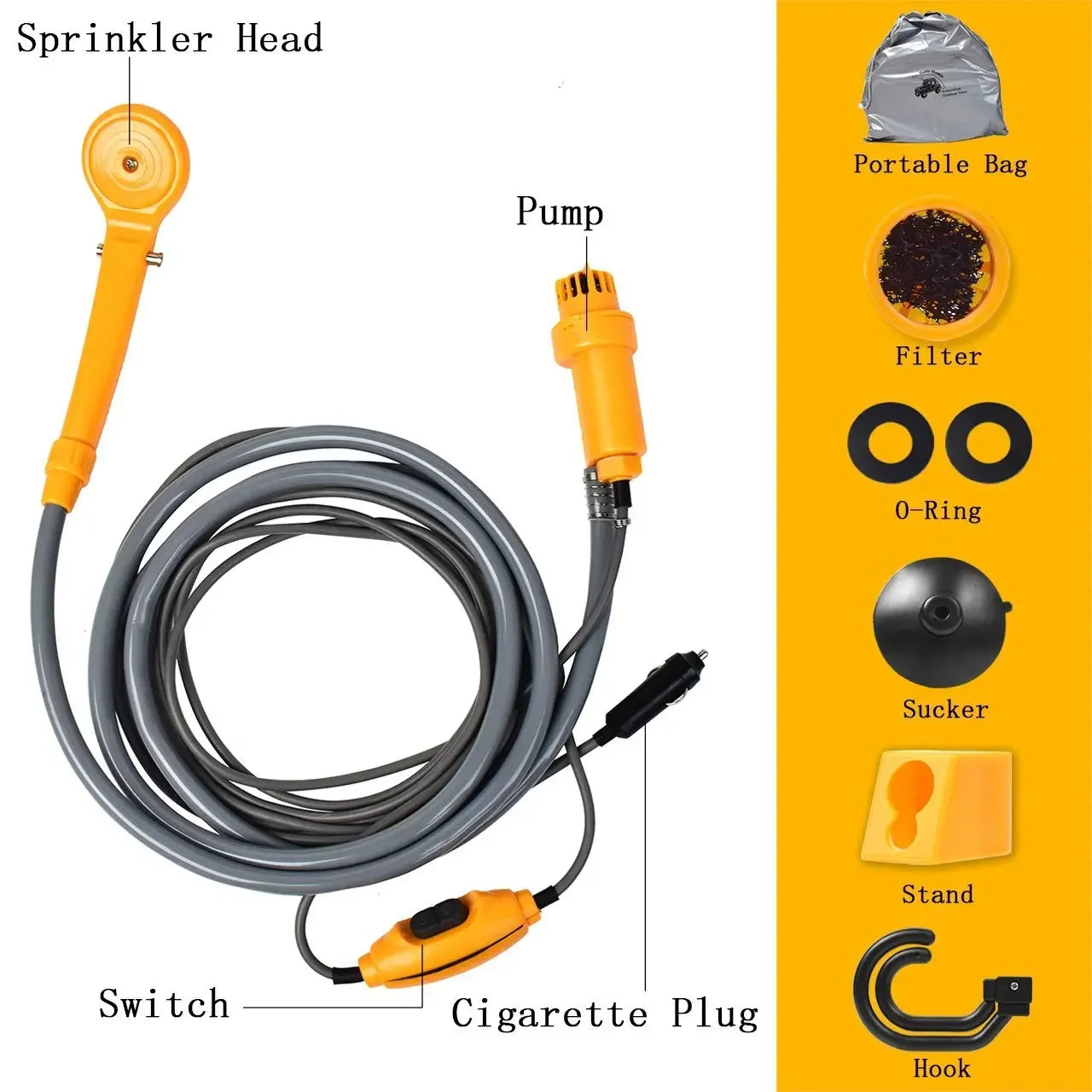 12V Portable Car Shower Outdoor Camping Travel Shower Cleaning Tool Car Washer Car Washing with Cigarette Lighter